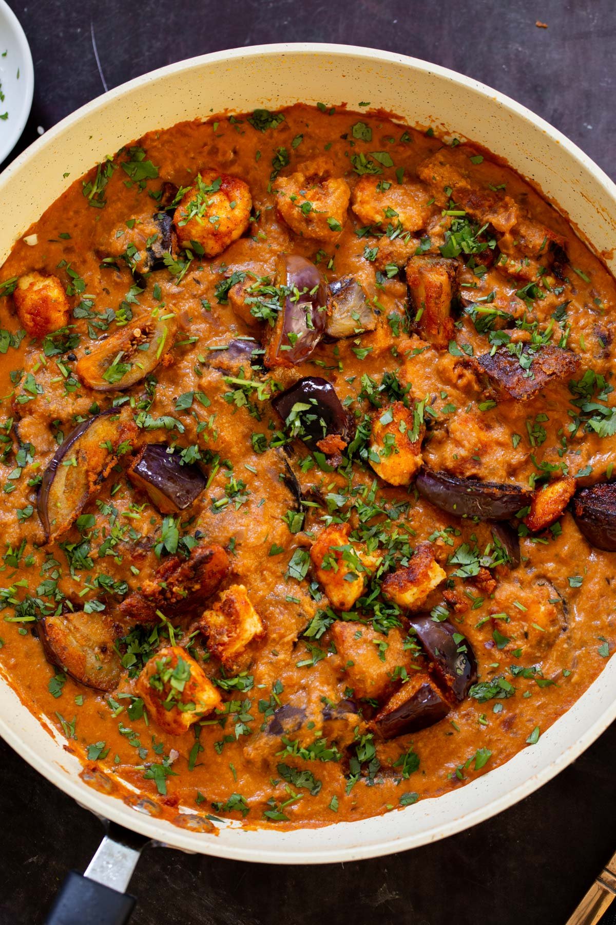 1-Pot Tofu Eggplant Curry with Onion  Cardamom Coconut sauce