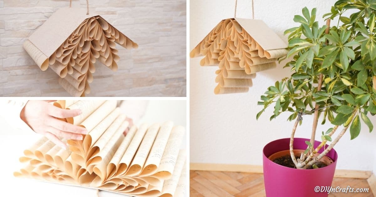 Rustic Hanging Paper Fern Made from Book Pages