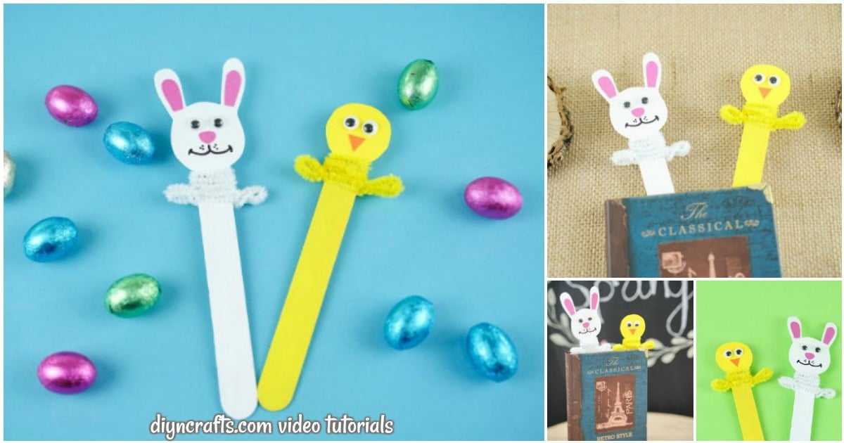 Popsicle Stick Bunny and Chick Easter Bookmarks