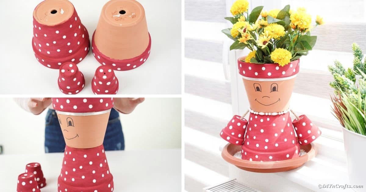 Polka Dot Upcycled Flower Pot Girl – With Video