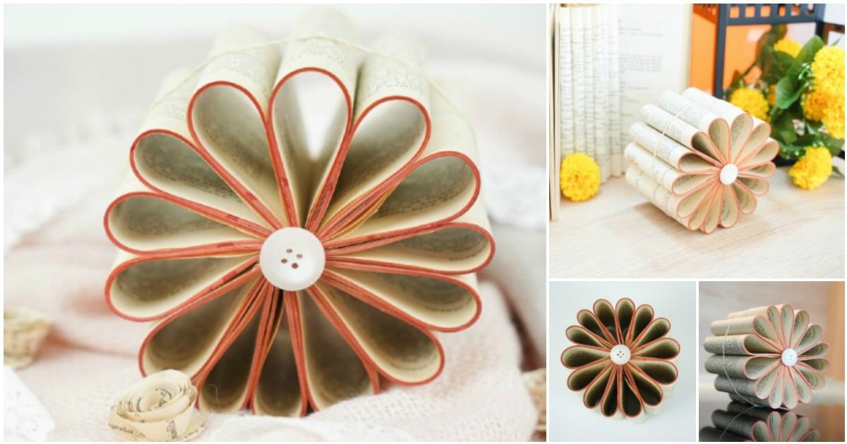 Rustic Upcycled Old Book Flower Decoration