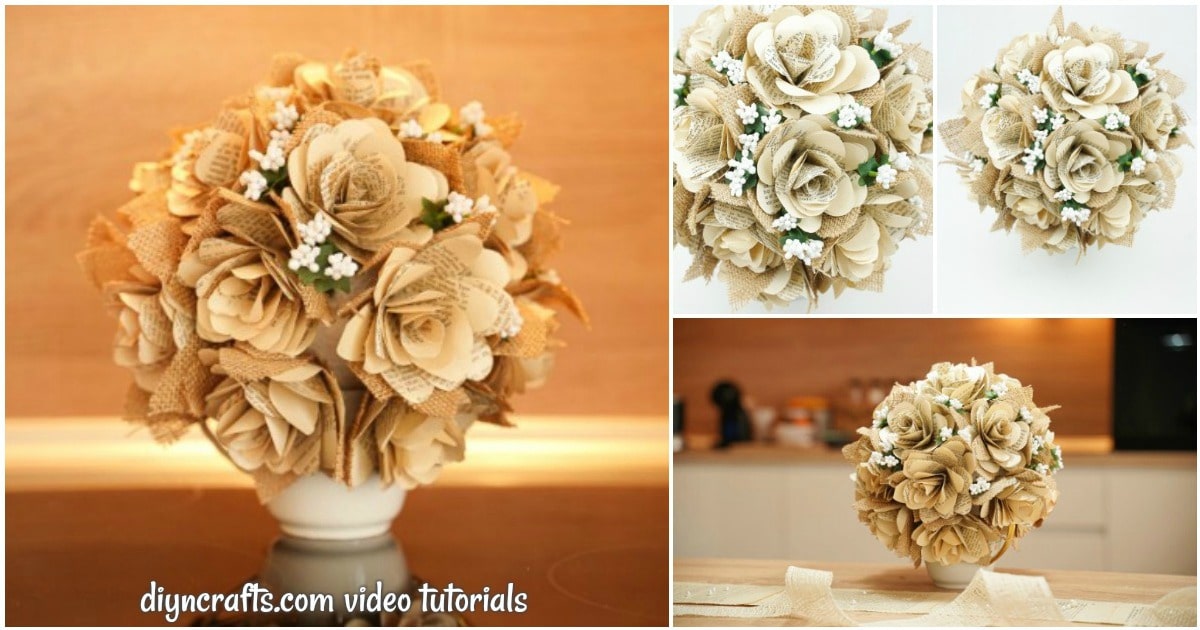 Rustic Old Book Rose Ball Decoration – With Video