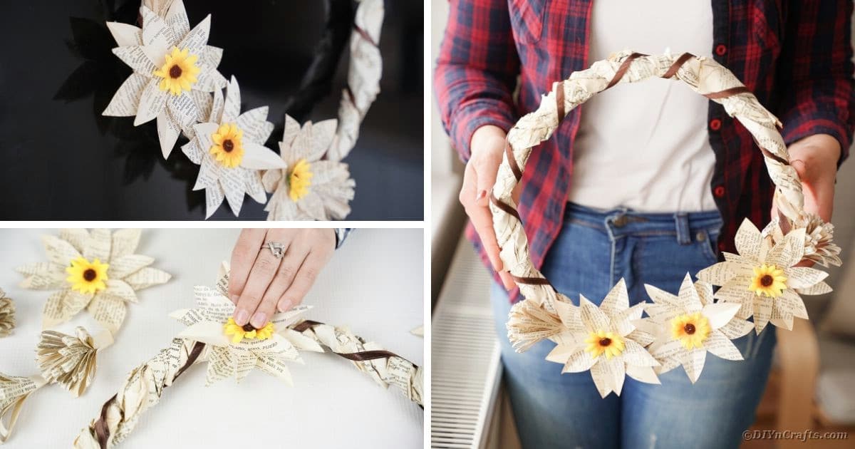 Gorgeous Old Book Page Wrapped Wreath With Flowers