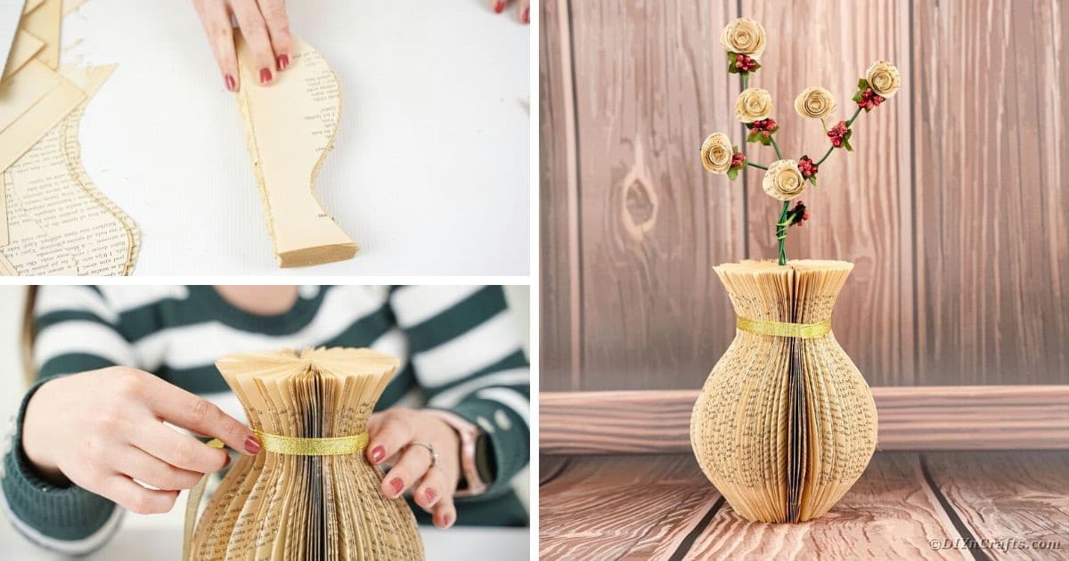 Rustic Paper Vase Decor from Old Book Pages