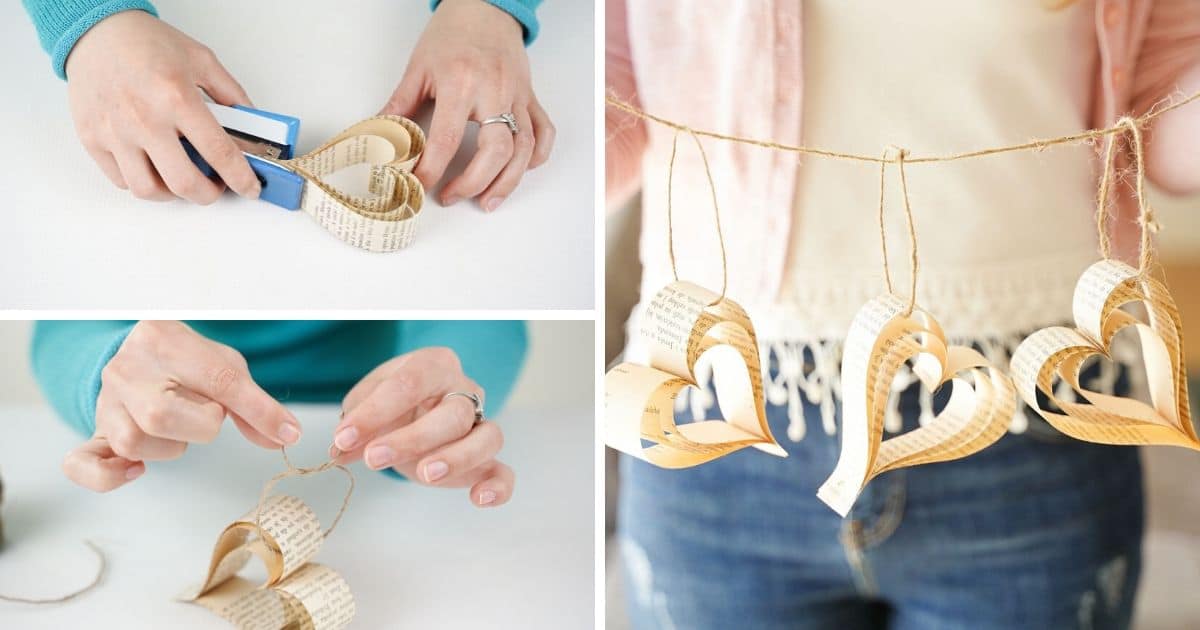 Rustic Old Book Page Heart Hanging Banner