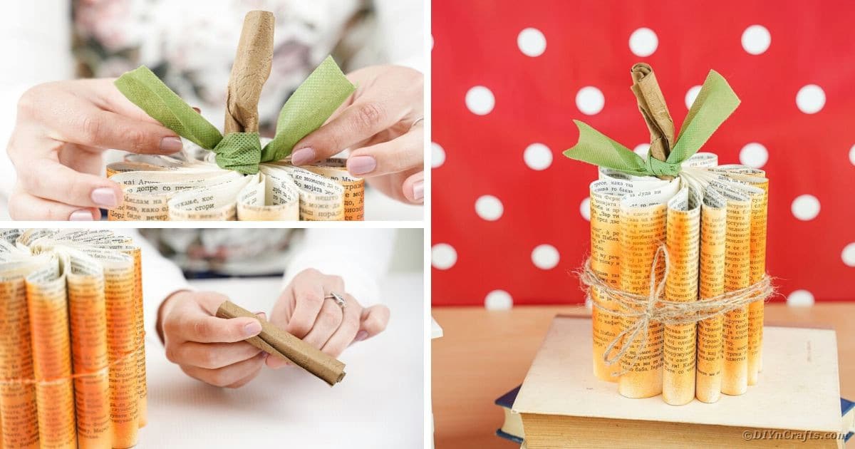 Shabby Chic Book Page Paper Pumpkin Decoration