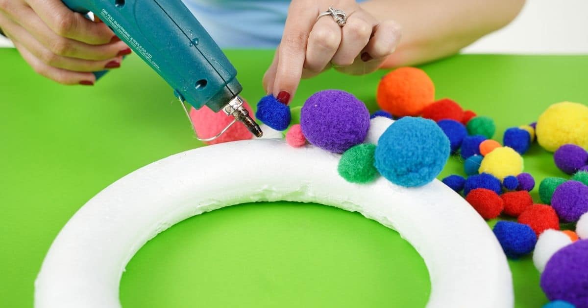 Colorful Pom Pom Monster Halloween Wreath